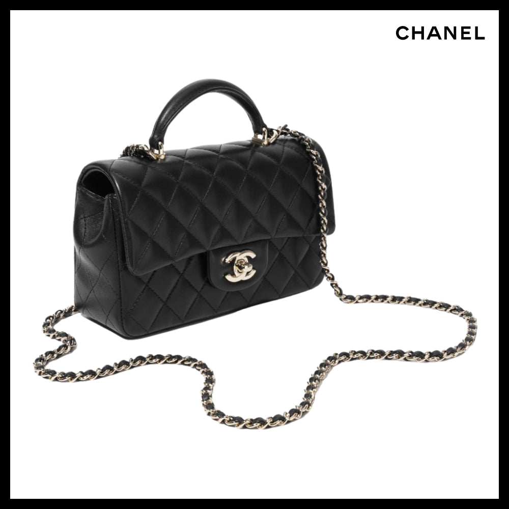 【CHANEL】Mini Flap Bag with Top Handle Lambskin