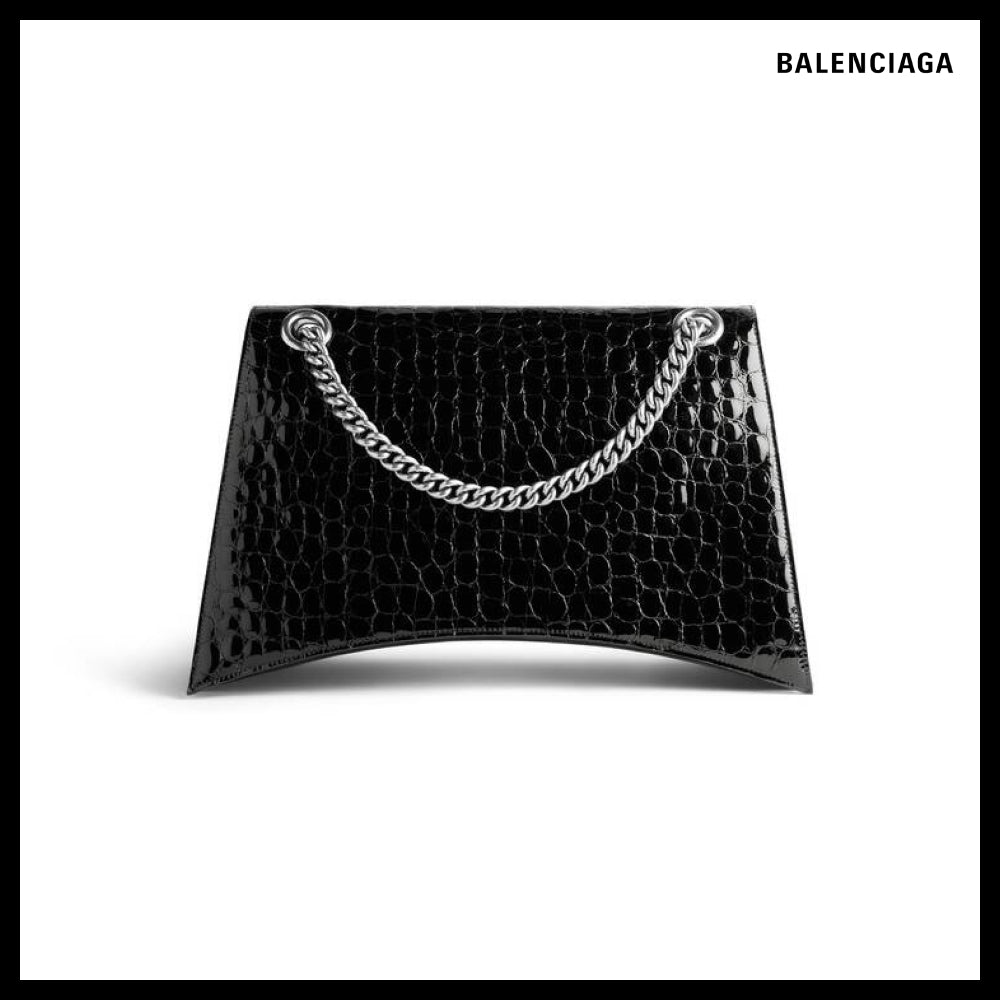 【BALENCIAGA】Crush Large Chain Bag Crocodile Embossed Black