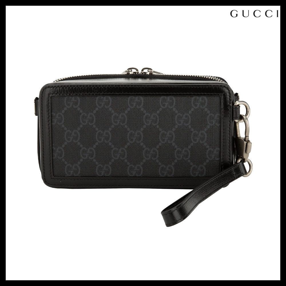 【GUCCI】GG Supreme Canvas Leather Mini Crossbody Bag BLACK