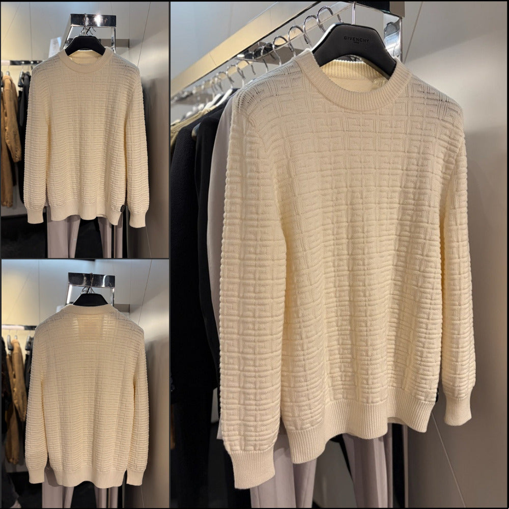【GIVENCHY】Jacquard Wool Knit Sweater Cream