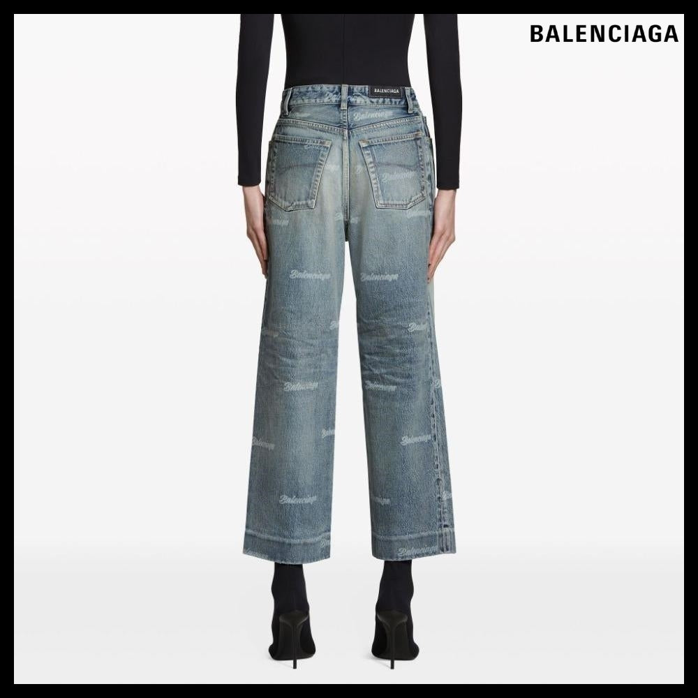 【BALENCIAGA】Girly Allover Cropped Jeans Pants Blue