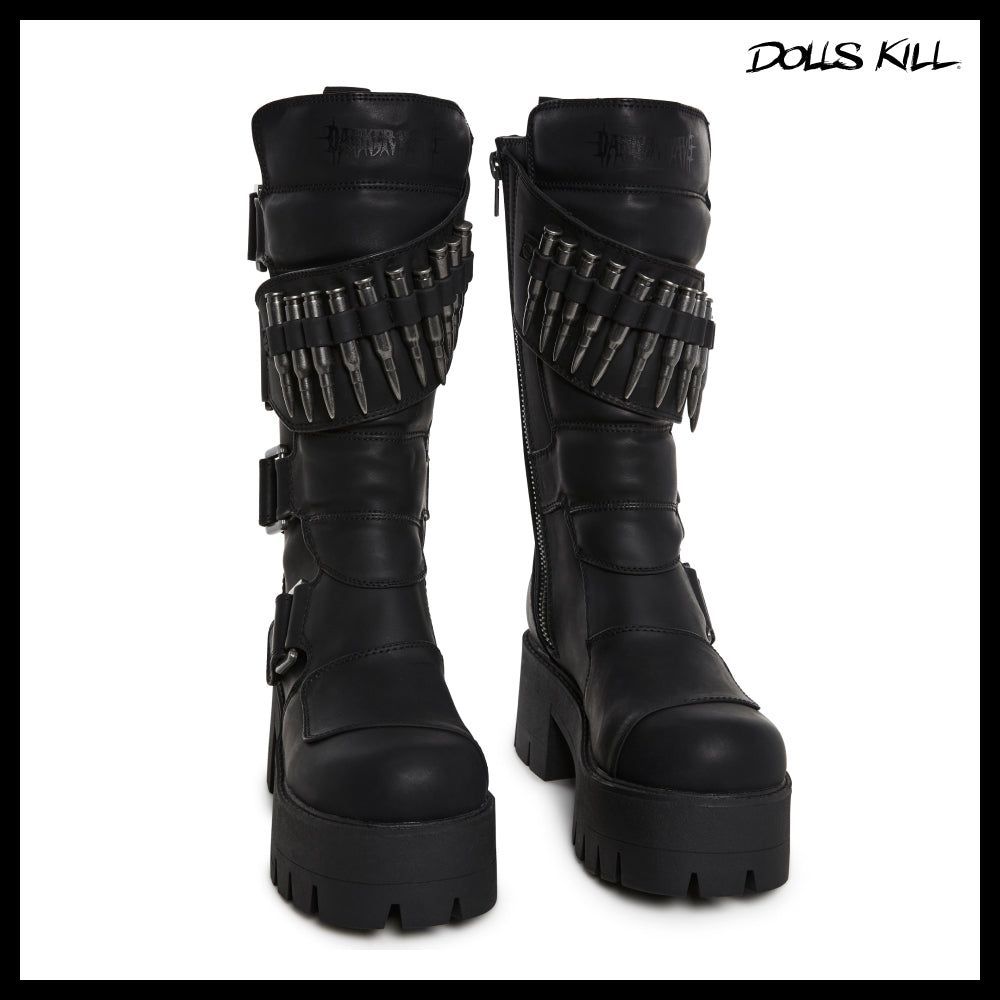 ◆DOLLS KILL◆DARKER WAVS Warp Bullet Combat Boots Black