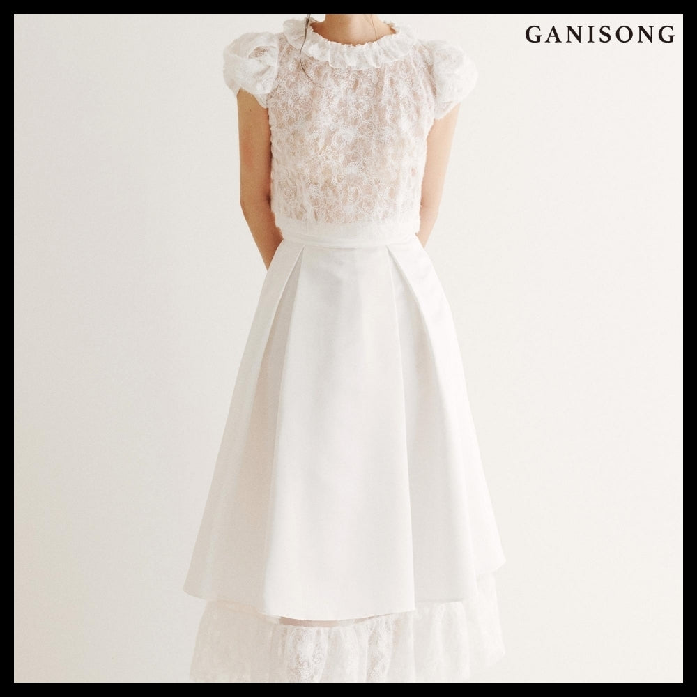【GANISONG】Bridal Twist Puff Two-Piece Dress White