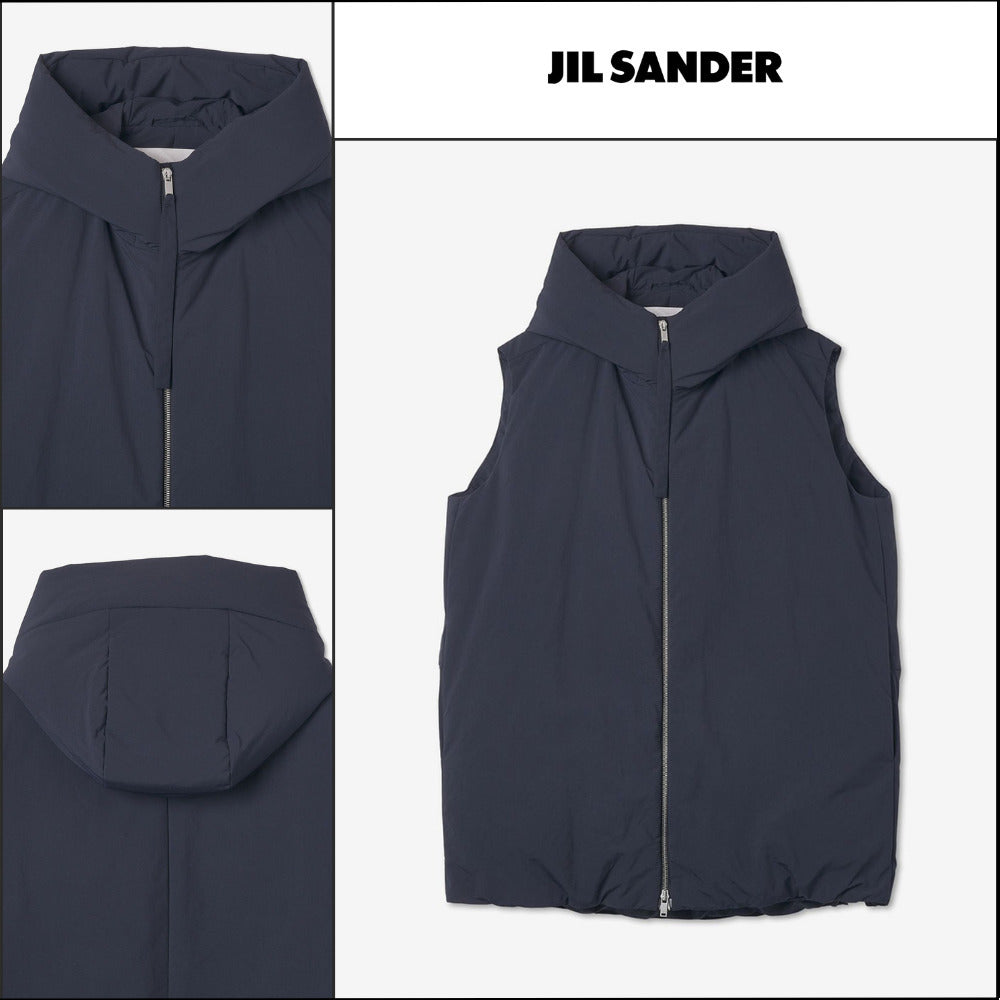 【Jil Sander】Gilet Hooded Puffer Vest Navy