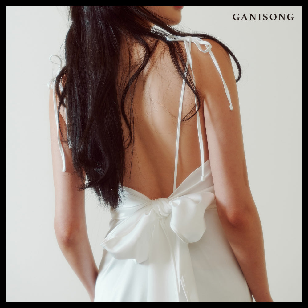 【GANISONG】Bridal Back Ribbon Dress White