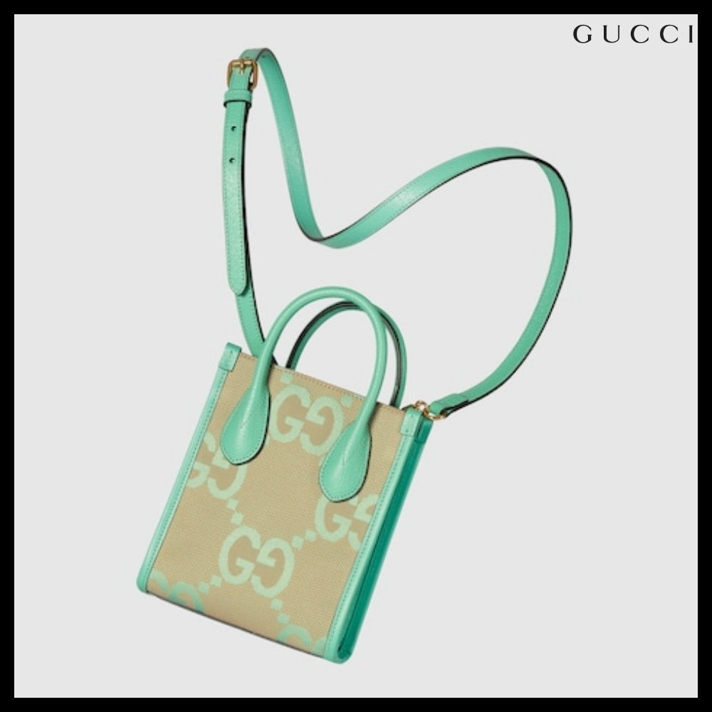 【GUCCI 】Jumbo GG Logo Mini Tote Bag BEIGE MINT