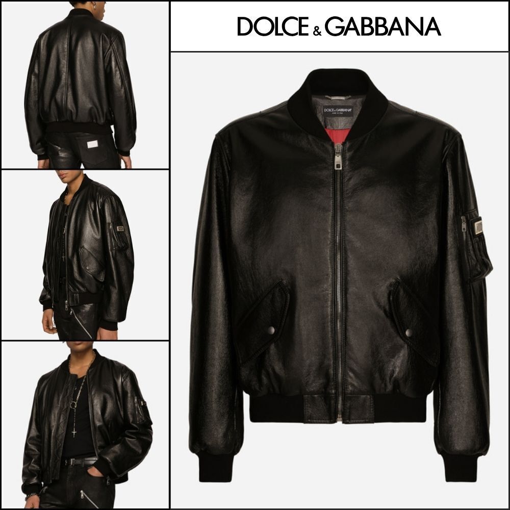 【Dolce & Gabbana】Leather Jacket with Branded Tag