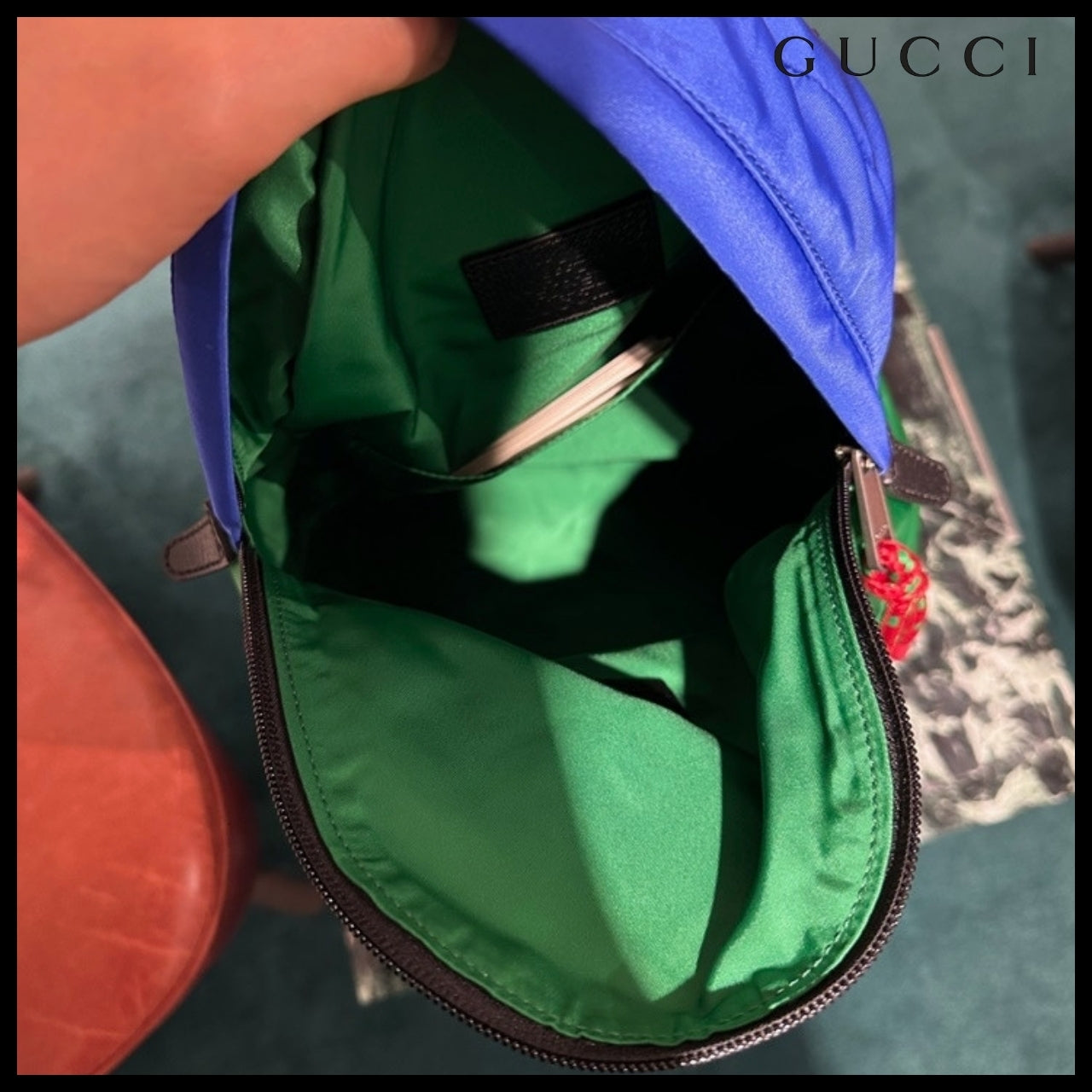 【GUCCI x The North Face】Two Tone Nylon Backpack Green Red