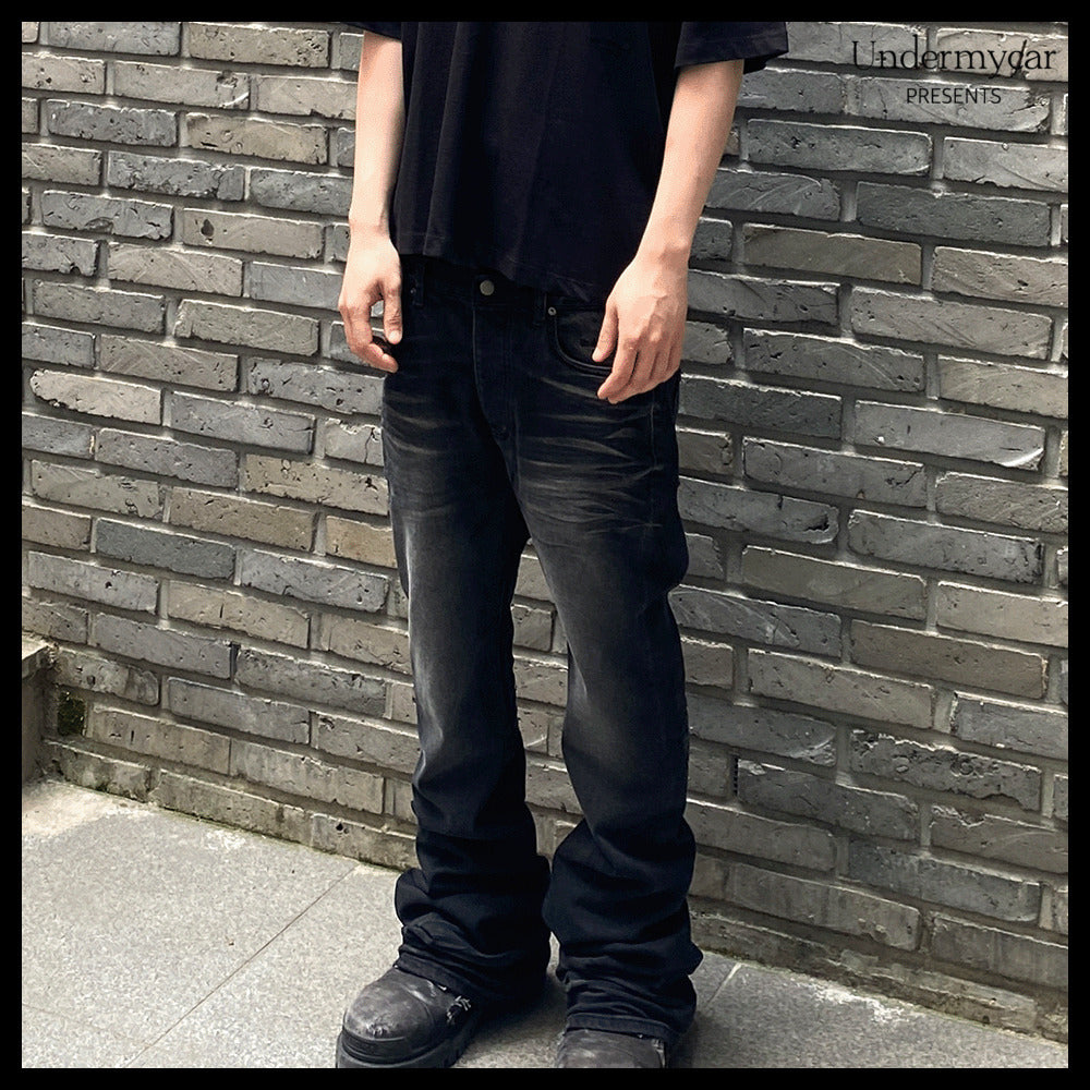 【Undermycar】Mu.114 Original Logo Washed Slim Flare Jeans