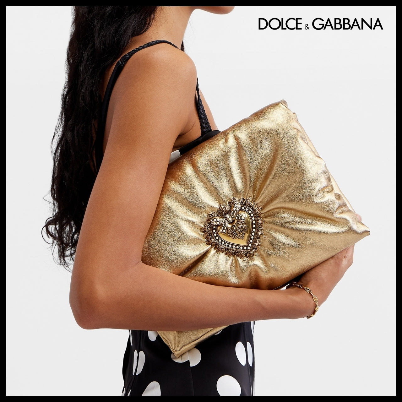 【Dolce & Gabbana】Medium Foiled Devotion Soft Bag Gold