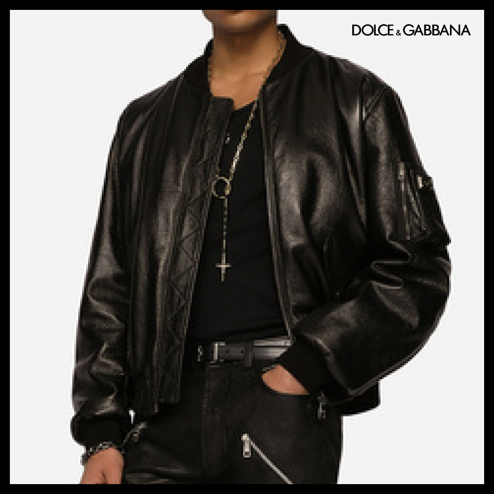 【Dolce & Gabbana】Leather Jacket with Branded Tag