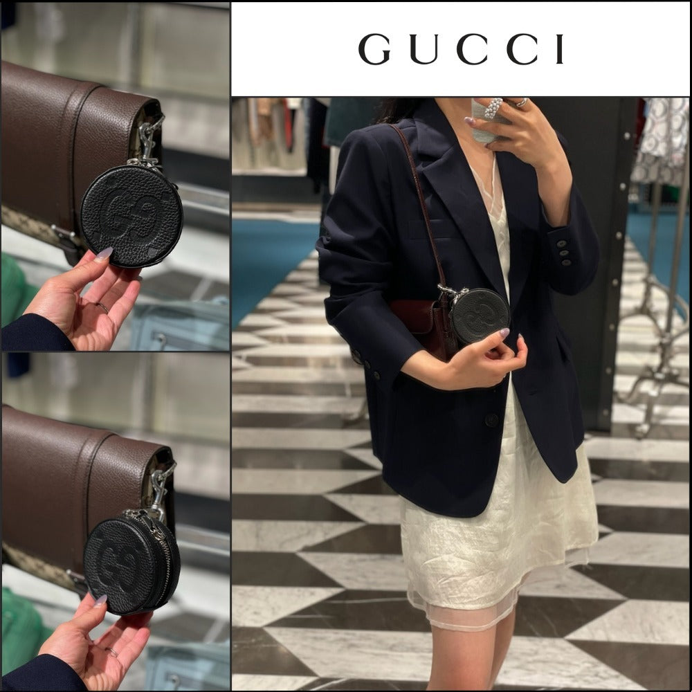 【GUCCI】PIUMA GG Jumbo Calf Keyring Coin Wallet Black