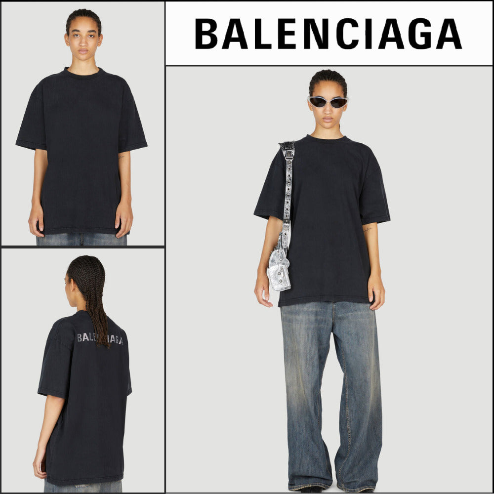 【BALENCIAGA】Crystal Embellished Logo Large Fit T-Shirt