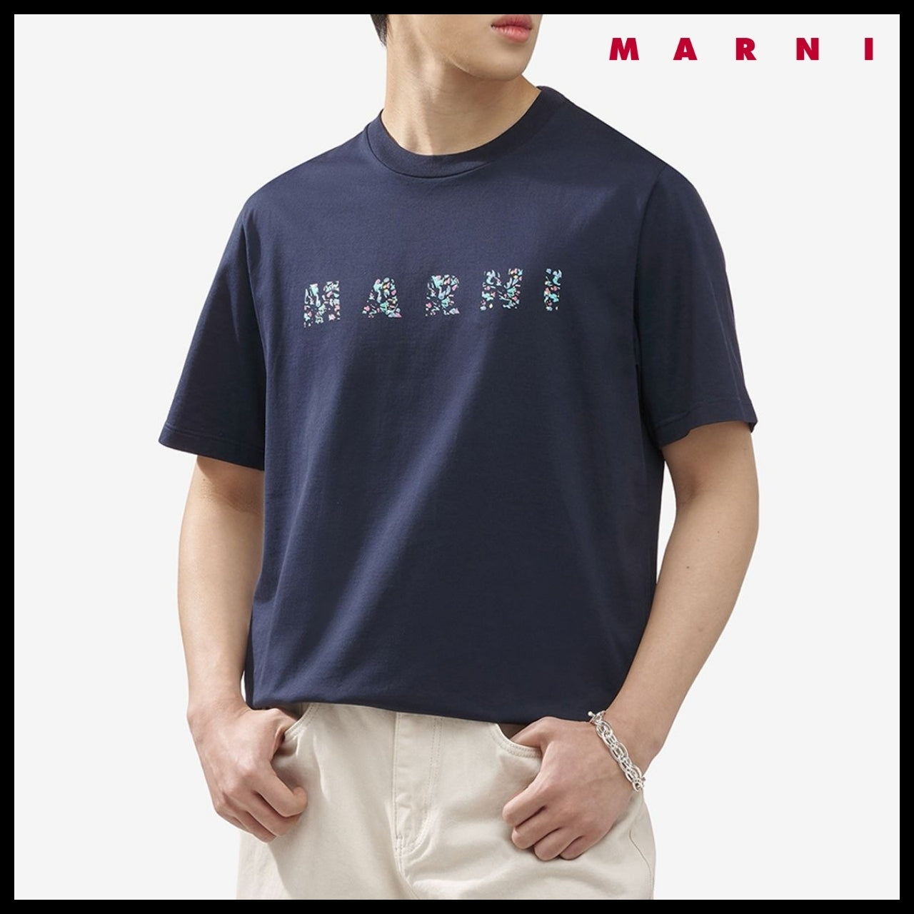 【MARNI】Logo Short Sleeve T-Shirt - Blue Black