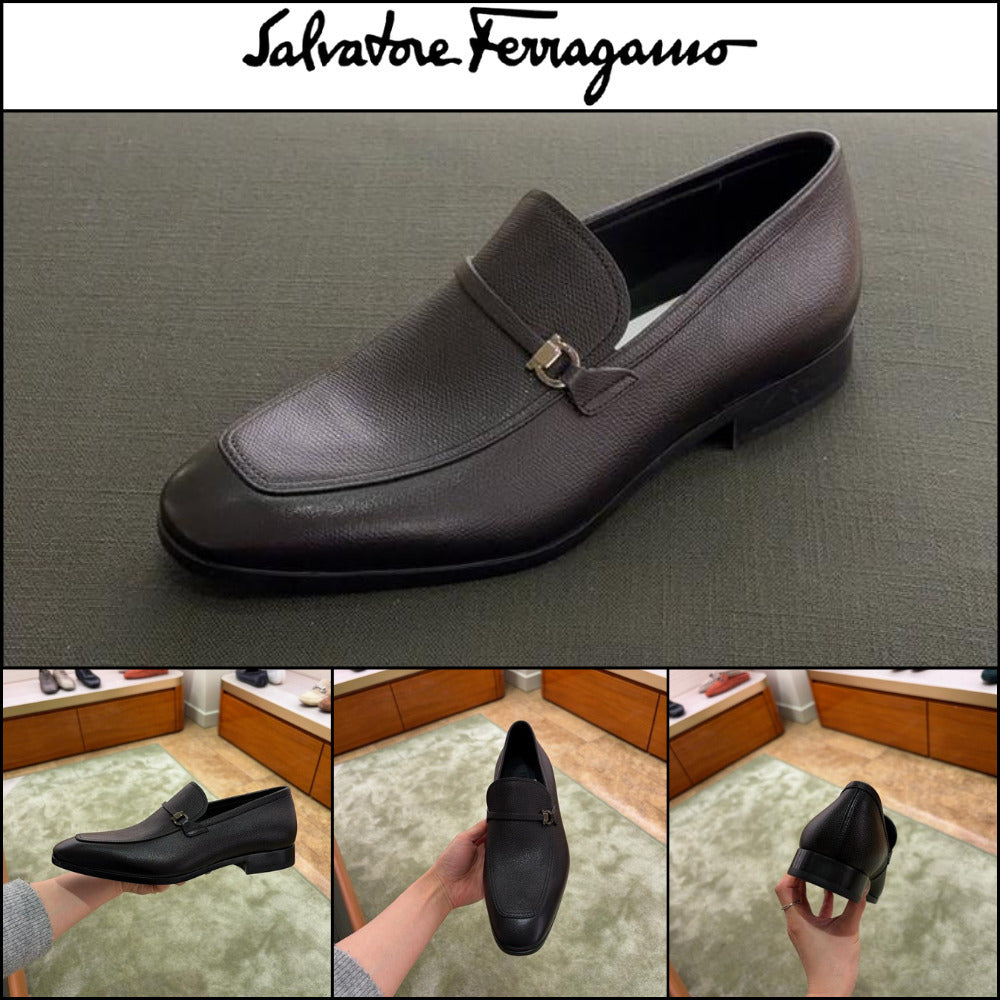 【FERRAGAMO】CHARME GANCINI LEATHER LOAFERS BLACK