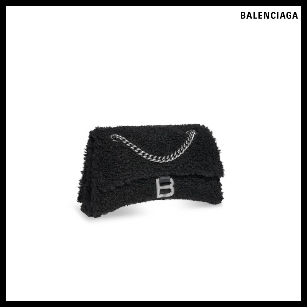 【BALENCIAGA】Crush Small Chain Bag with Faux Shearling