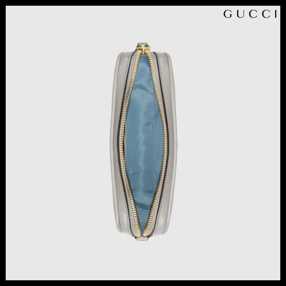 【GUCCI】Marmont Dollar Calf Mini Zip Crossbody Bag Grey Sky
