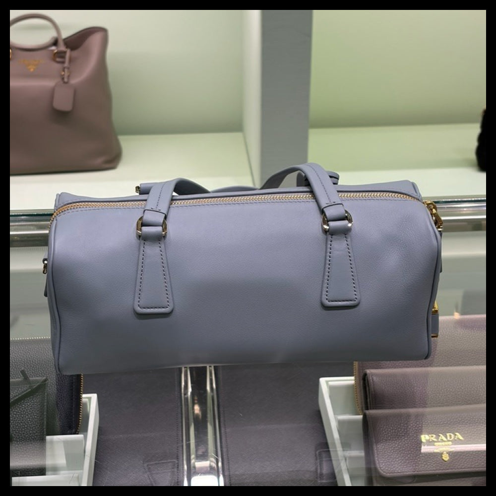 【Prada】Triangle Logo Soft Grained Lock Pendant Top Handle