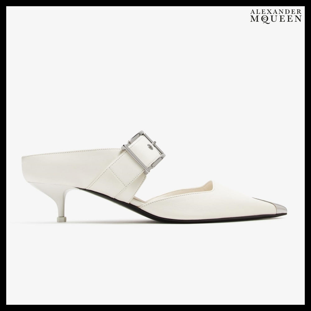 【Alexander Mcqueen】Punk Buckle Mules in White