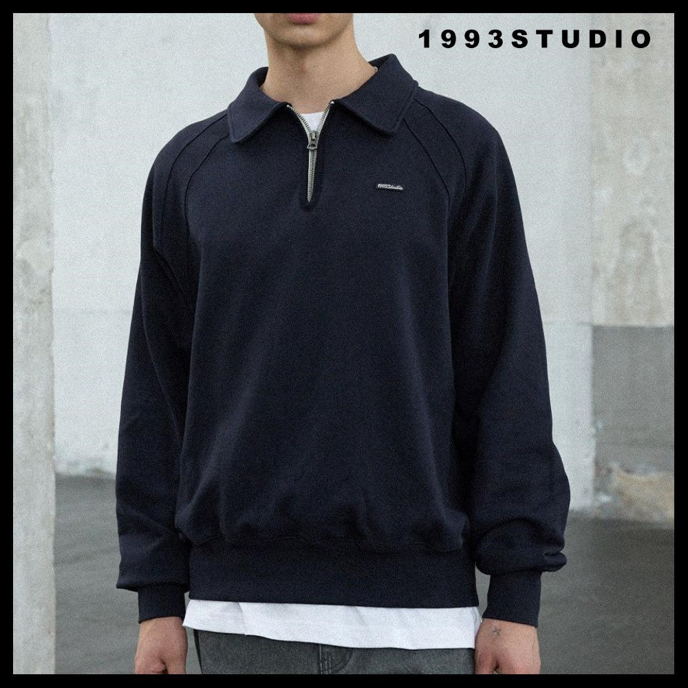 【1993STUDIO】SMALL LOGO HALF ZIP COLLAR SWEATSHIRT 3COLORS