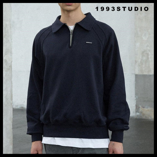 【1993STUDIO】SMALL LOGO HALF ZIP COLLAR SWEATSHIRT 3COLORS