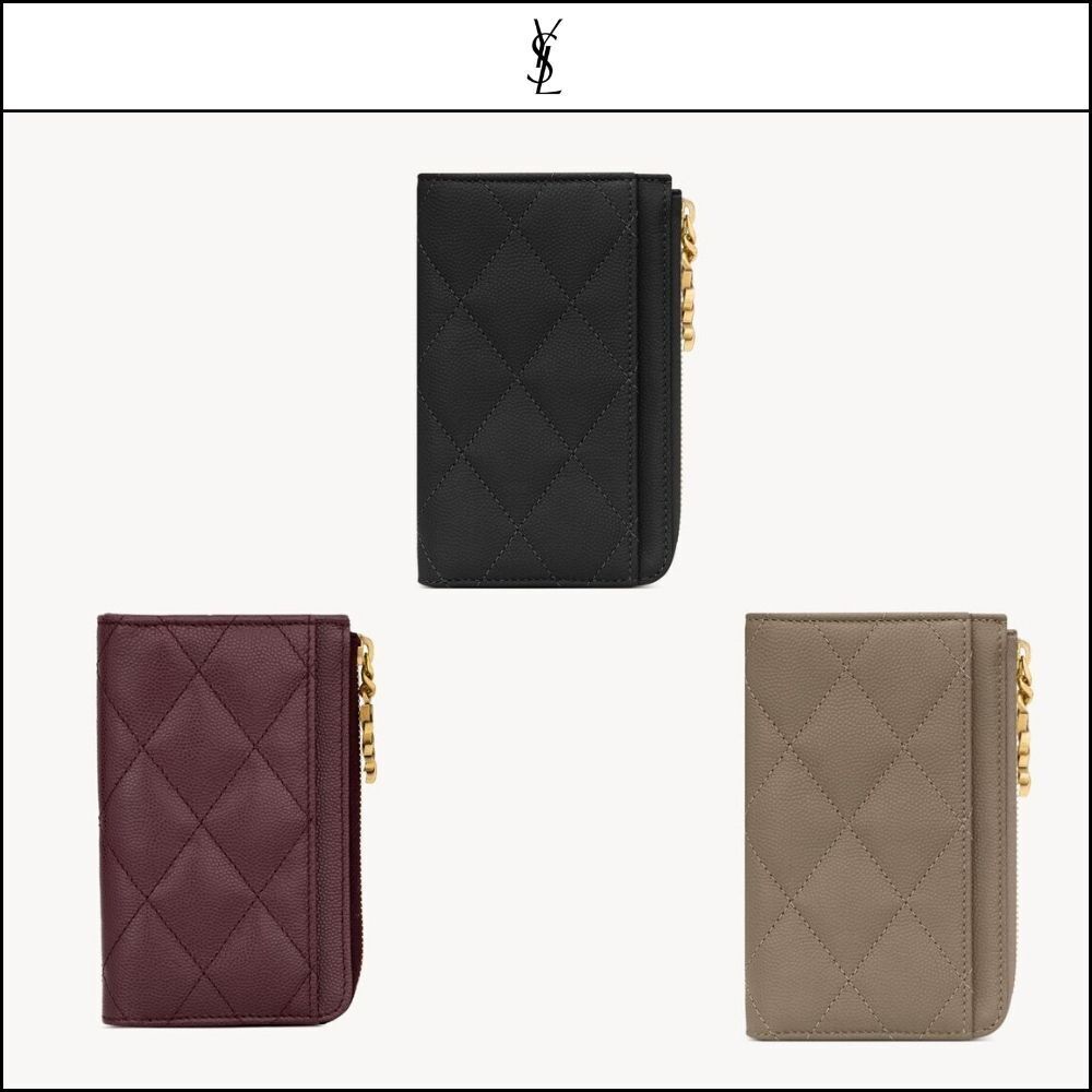 【Saint Laurent】Leather CASSANDRE BIJOU Zipped Card Case
