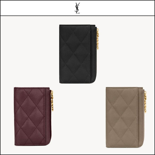 【Saint Laurent】Leather CASSANDRE BIJOU Zipped Card Case