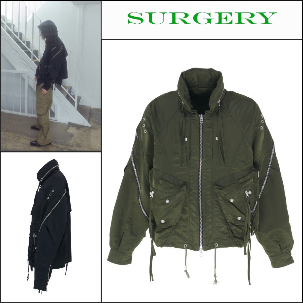 【SURGERY】Biker Embossing Puffer Jacket Black