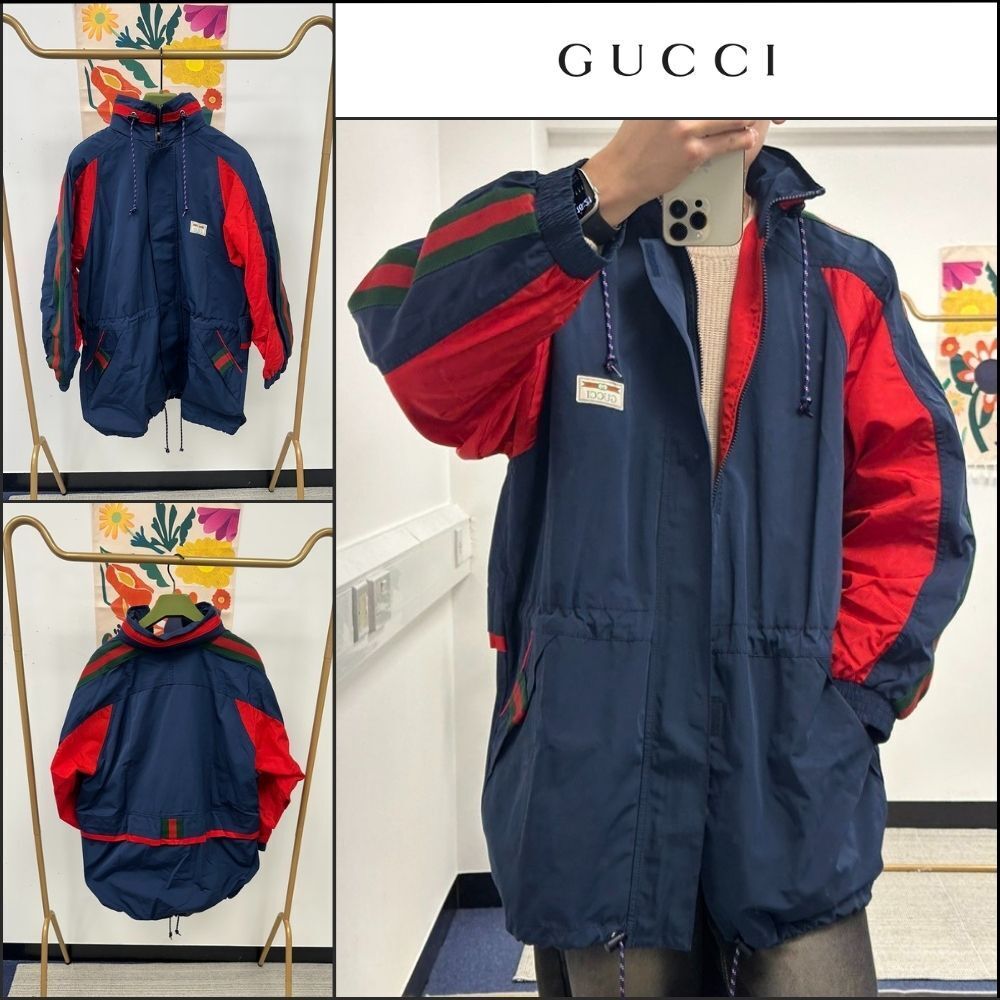【GUCCI】Web Stripe Logo Patch Cotton DrawstringHoodedJacket