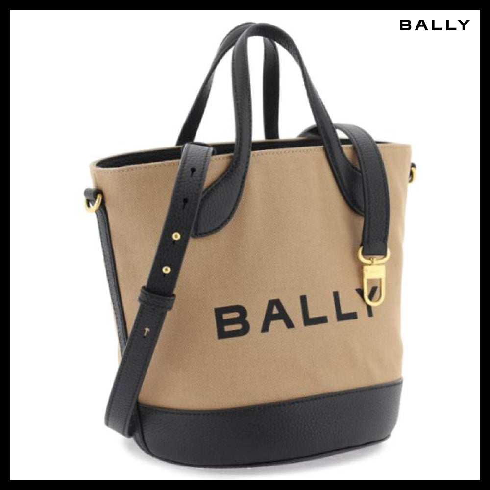 【Bally】Bucket Canvas Tote Sand Minimal
