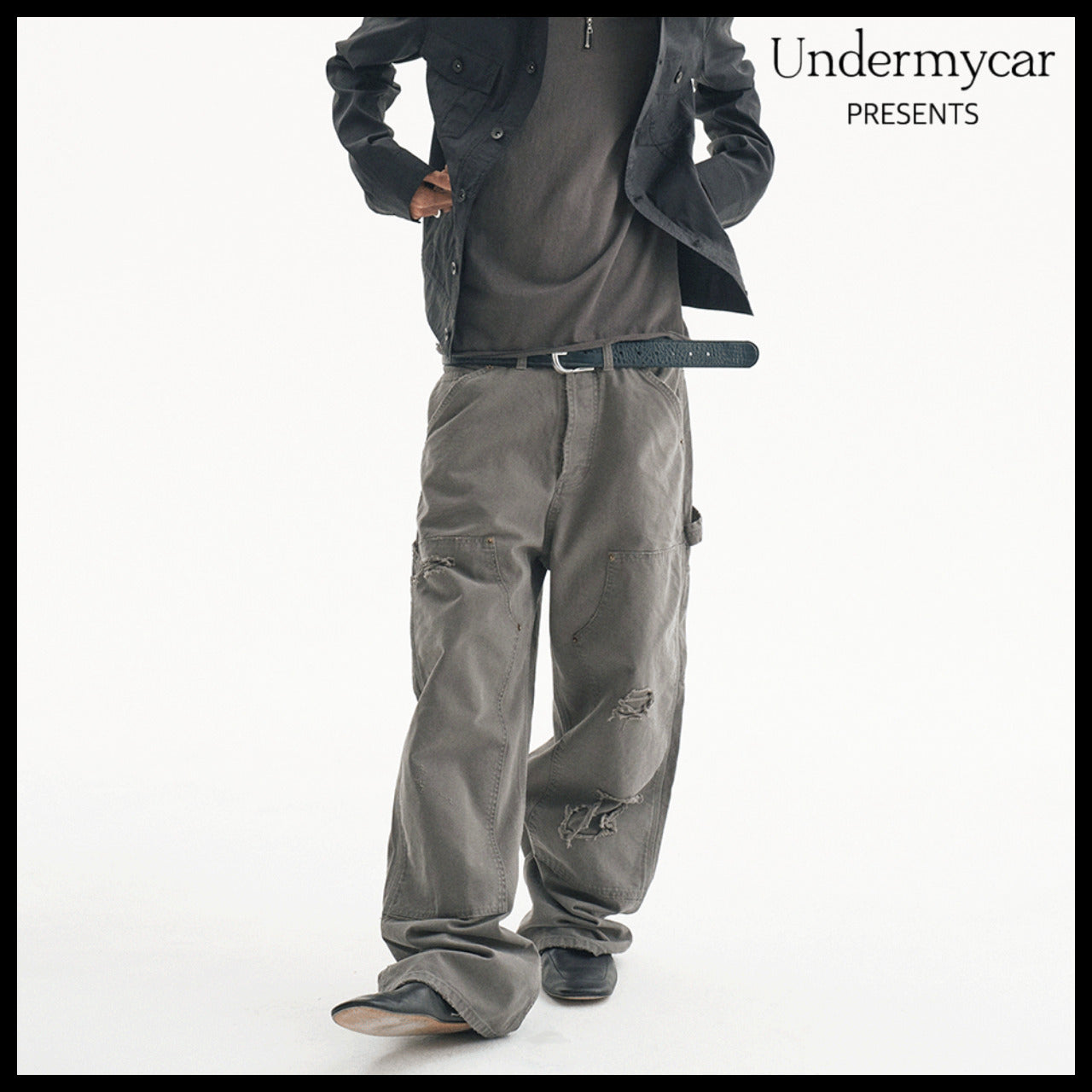 【Undermycar】Army Canvas Carpenter Pants Khaki Gray