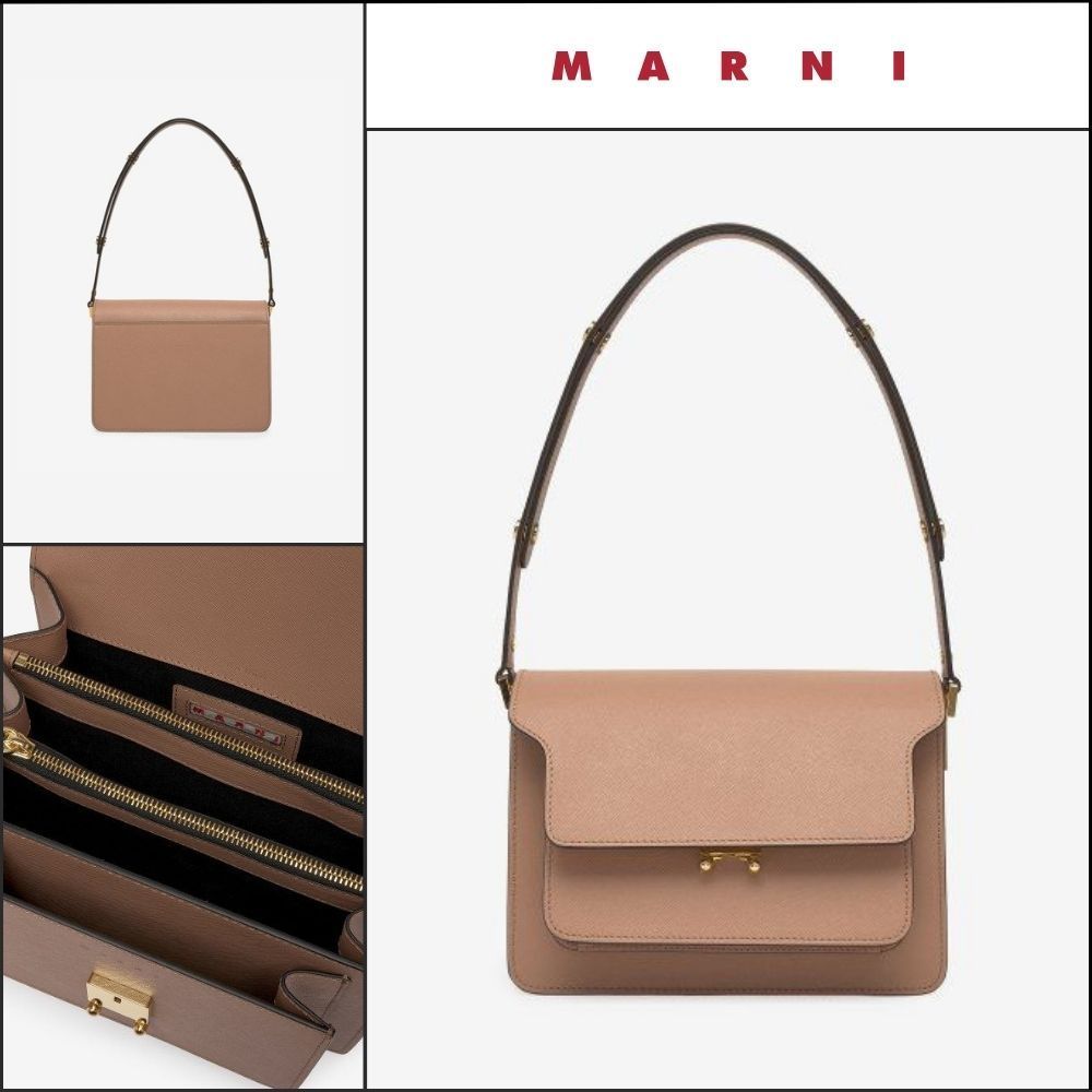【MARNI】Medium Saffiano Trunk Shoulder Bag Brown Sugar