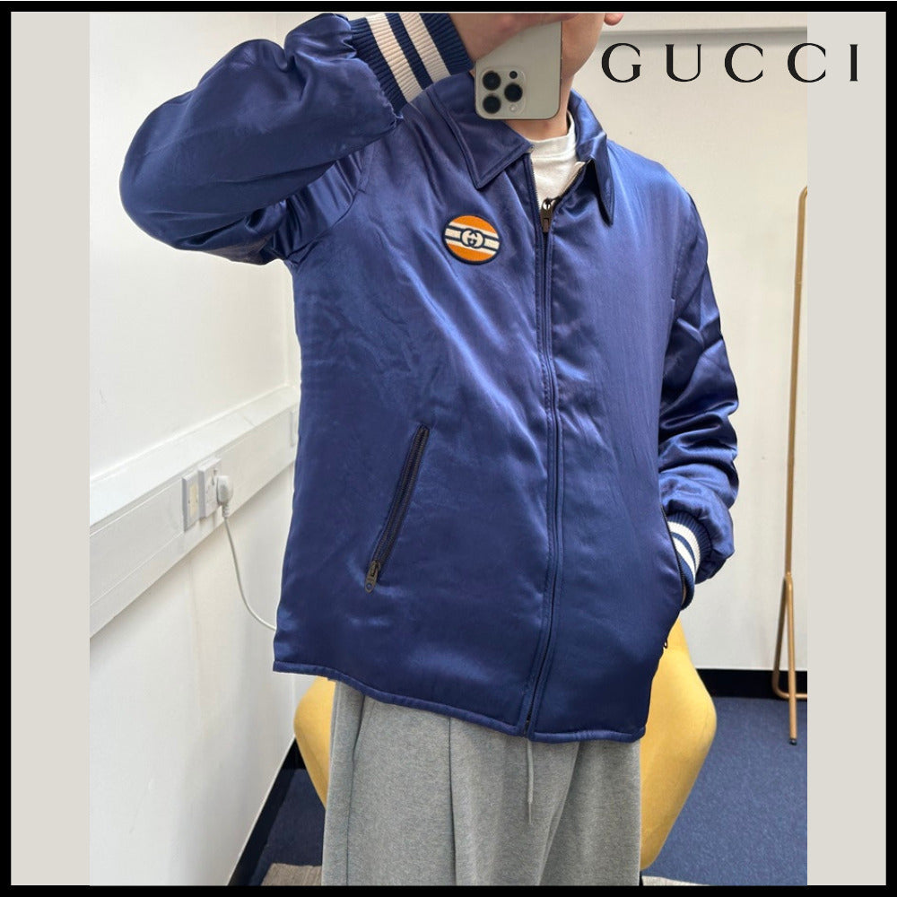 【GUCCI】Logo Patch Reversible Acetate Blouson Jacket