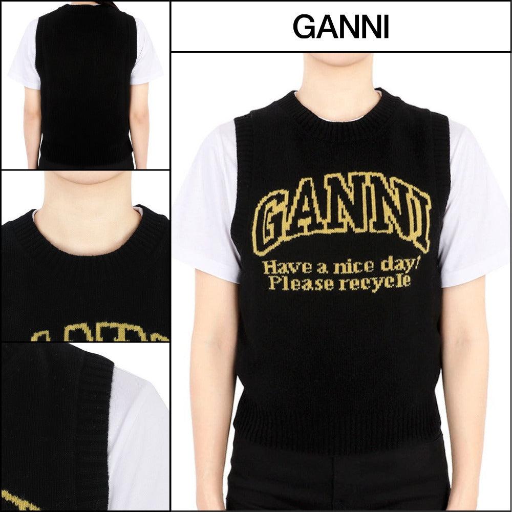 【Ganni】Graphic Logo Knit Vest Black