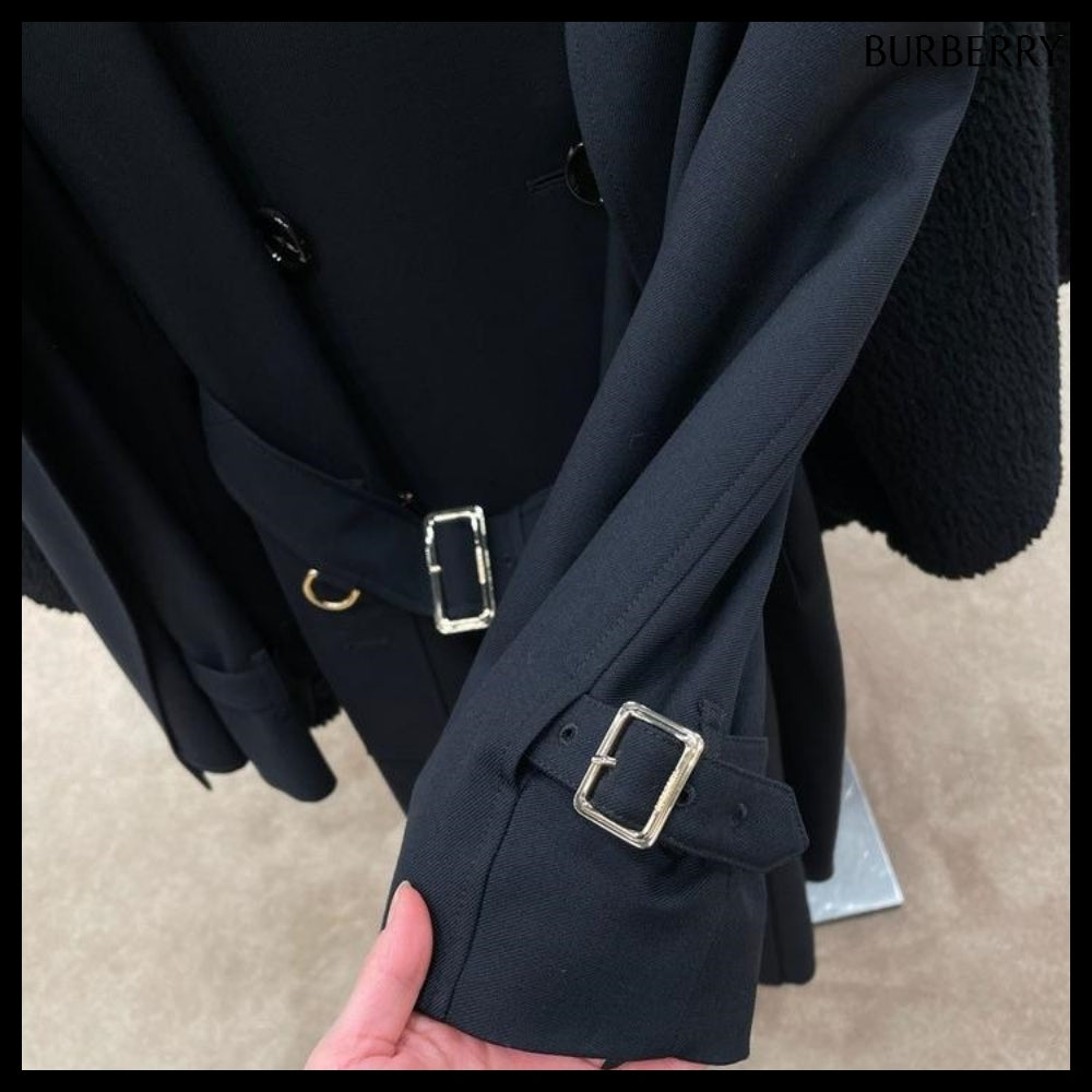 【Burberry】COTNESS Wool Blend Trench Coat Black
