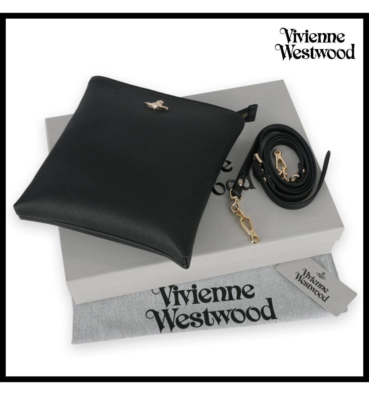 【Vivienne Westwood】Square Crossbody Bag Black Gold