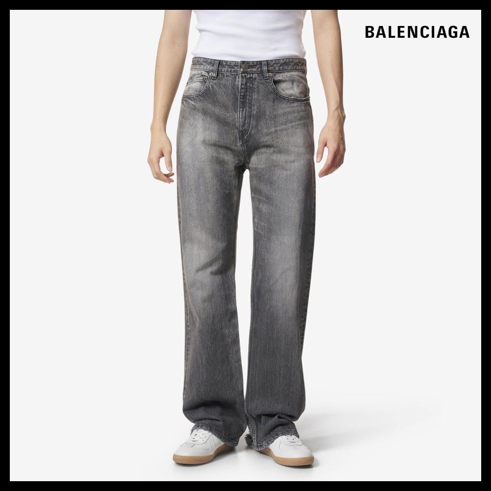 【BALENCIAGA】Straight 5 Pocket Washed Denim Pants Black