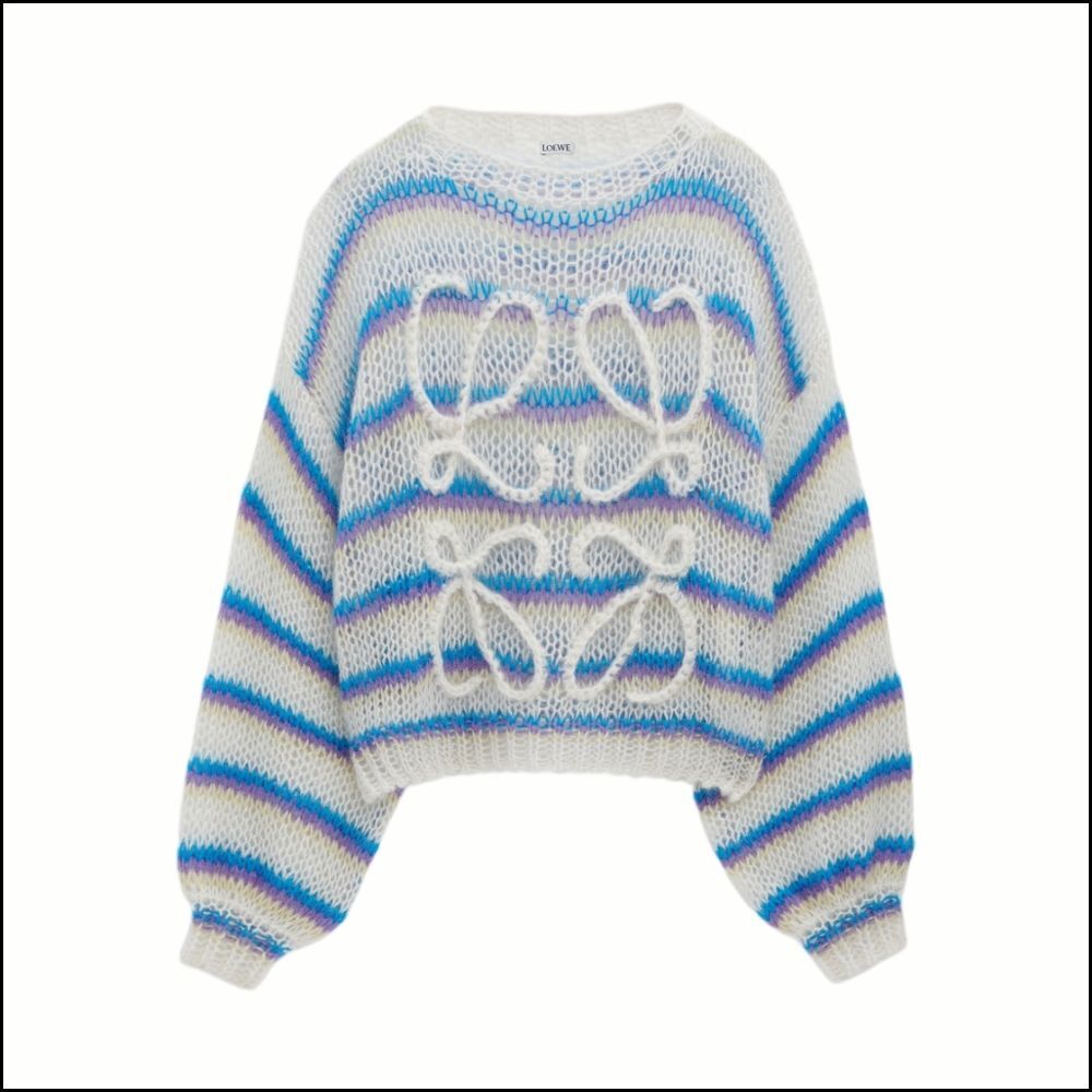 【LOEWE】Mohair Blend Anagram Sweater White Multicolor