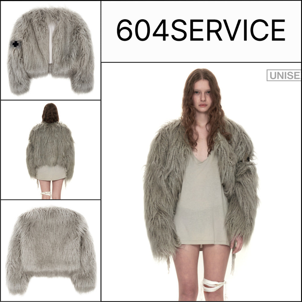 【604service】FUR JACKET WITH ARMY PATCH IN SAGE