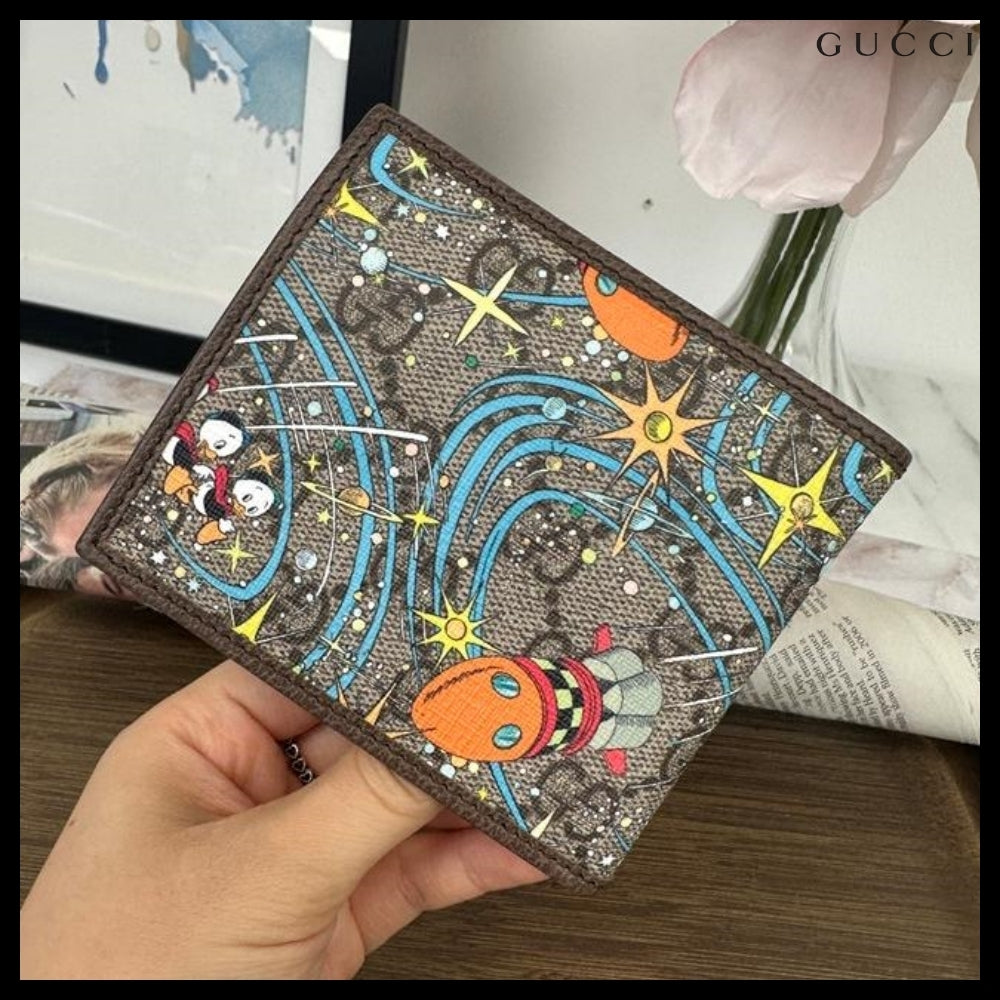 【Gucci x Disney】Donald Duck Print Canvas Wallet New Acero