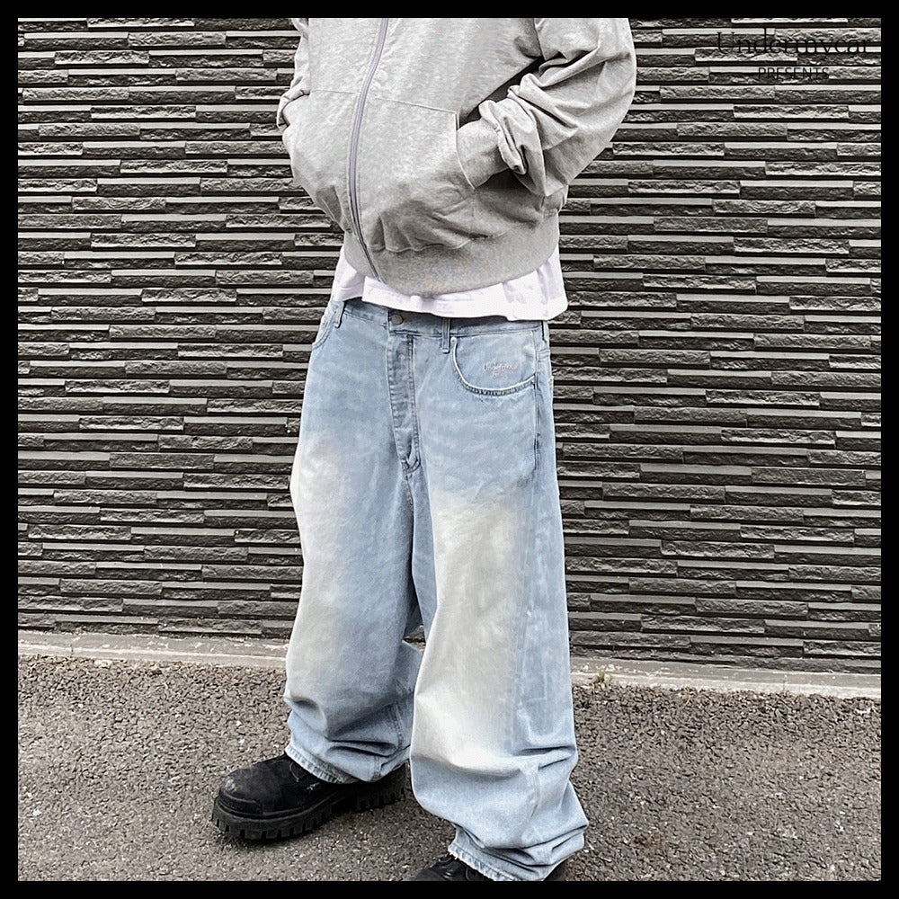 【Undermycar】Mu.31 Anti FxxkingLogoPlayBrushWashedWideJeans