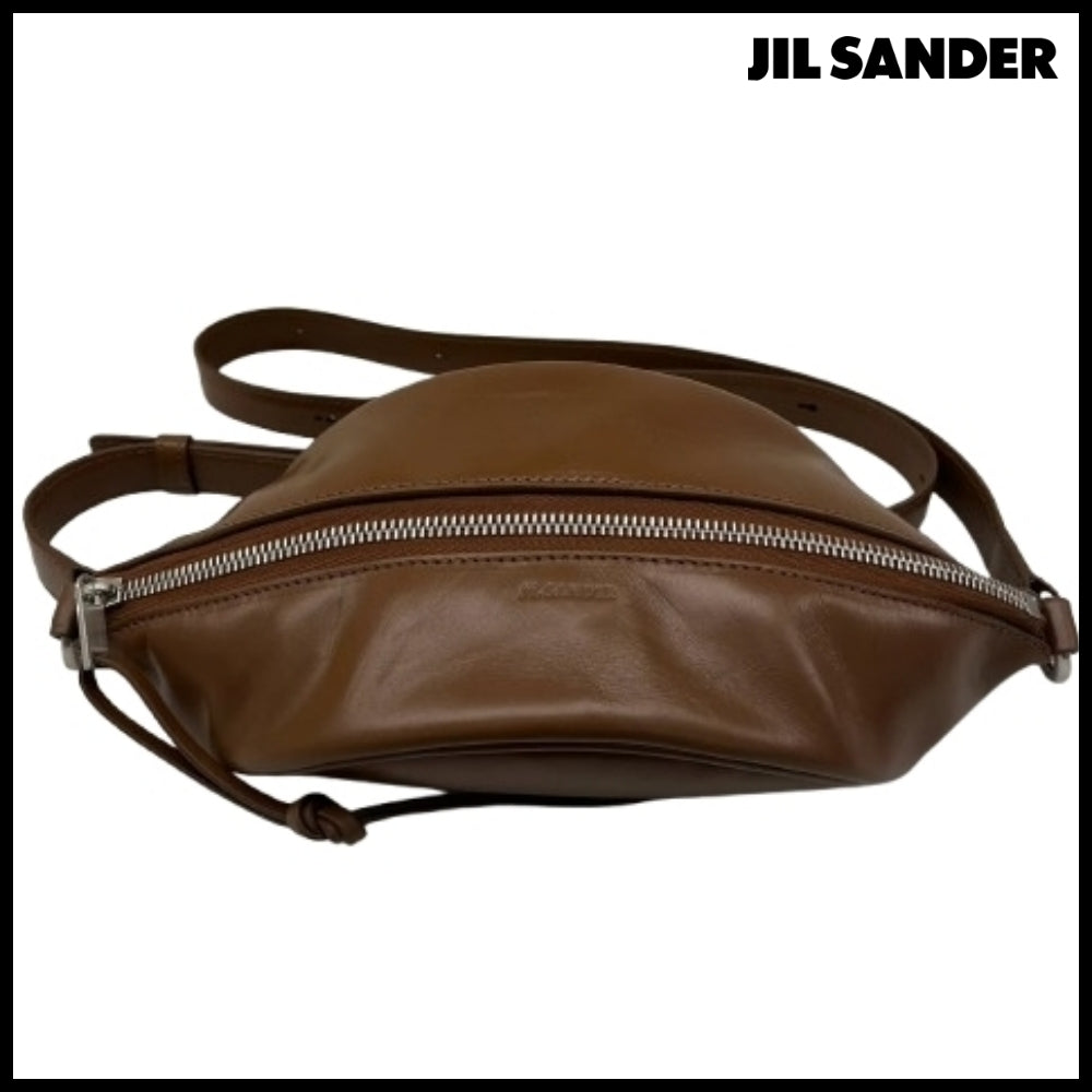 【正規品】【Jil Sander】Logo Leather Shoulder Bag Brown