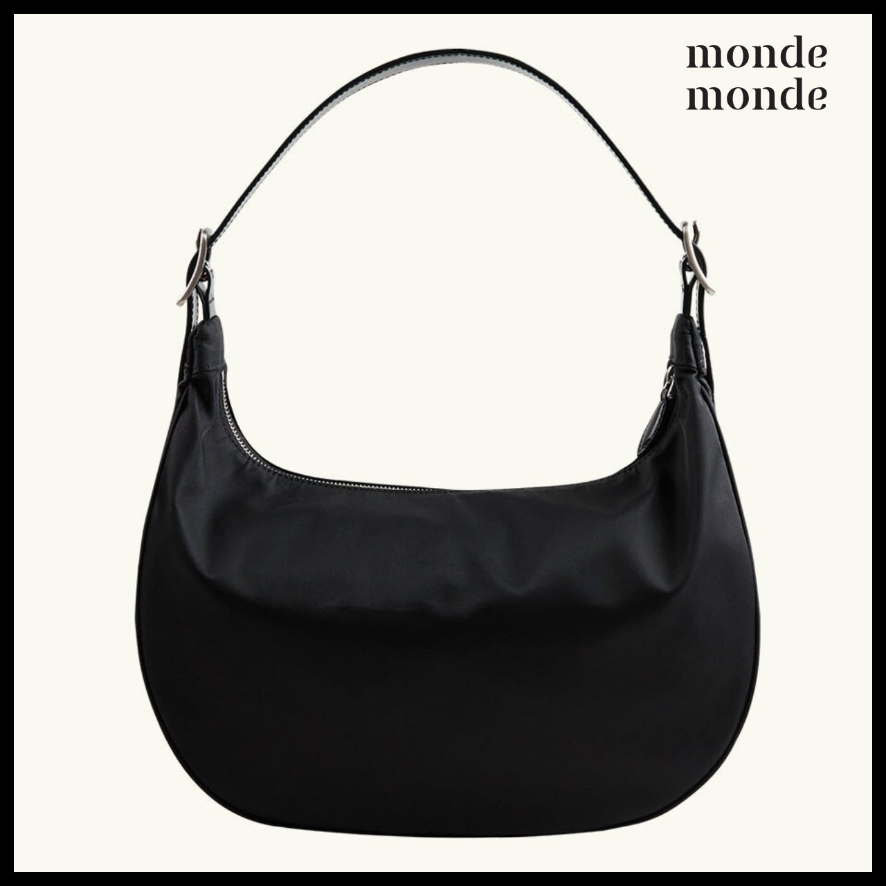 【monde monde】Classic Button Half Moon Nylon Bag (2 Colors)