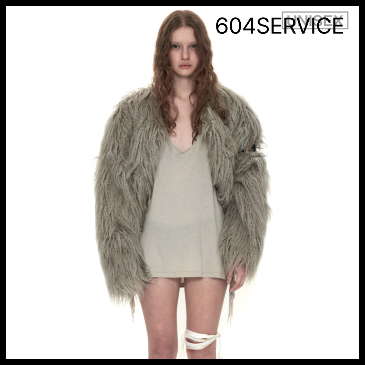 【604service】FUR JACKET WITH ARMY PATCH IN SAGE