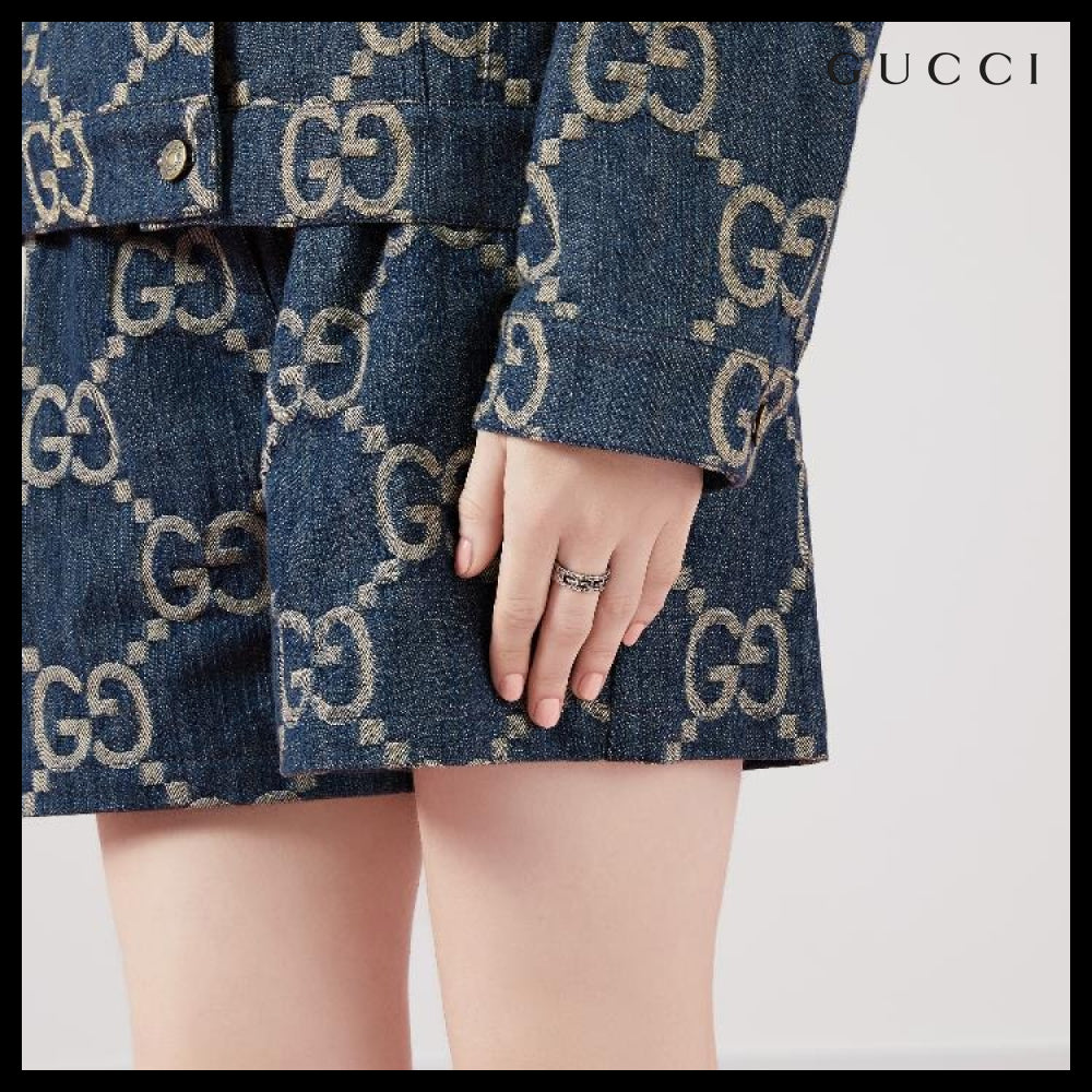 【GUCCI】G Square Sterling Wide Ring SILVER BLACK