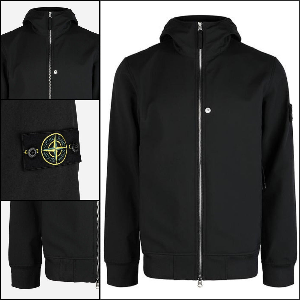 【Stone Island】Soft Shell Hooded Jacket Black