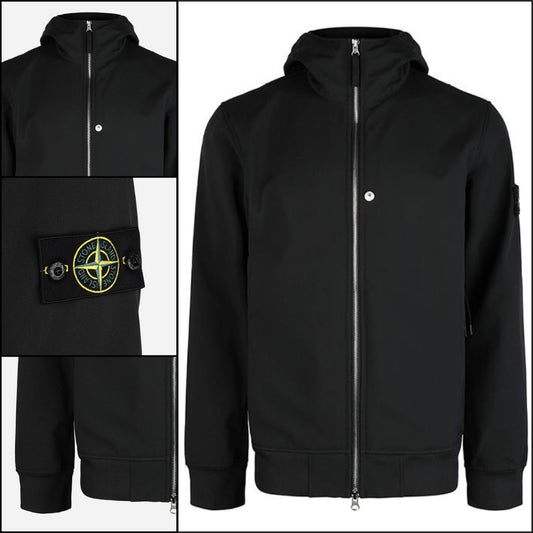 【Stone Island】Soft Shell Hooded Jacket Black