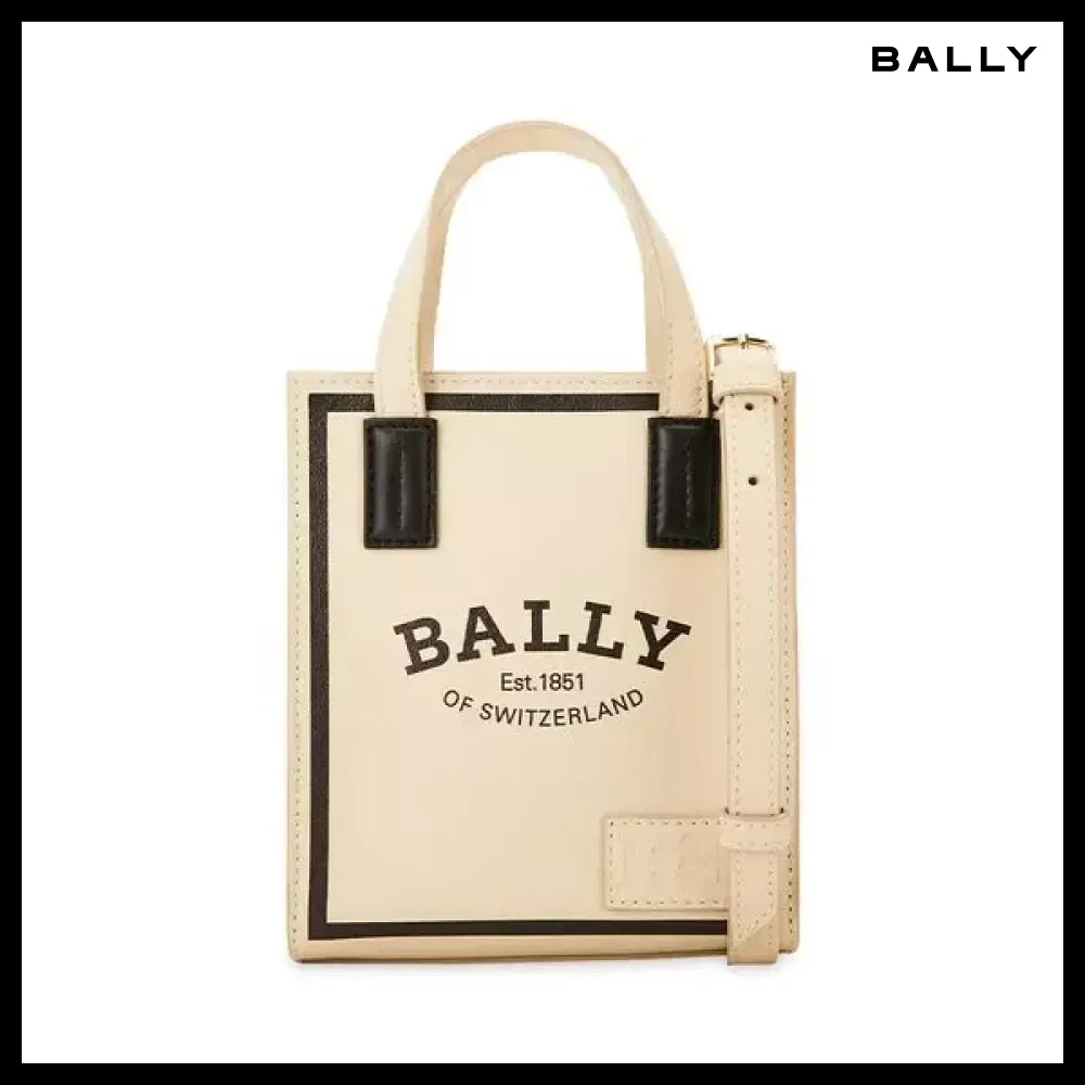 【BALLY】Unisex Mini Logo Print Light Beige Tote Bag