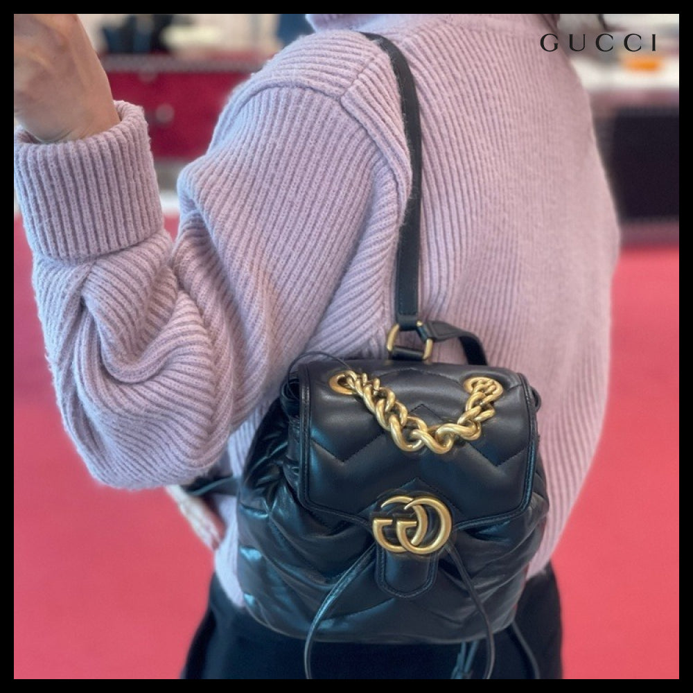 【GUCCI】Marmont Chevron Matelasse Nappa Backpack Black