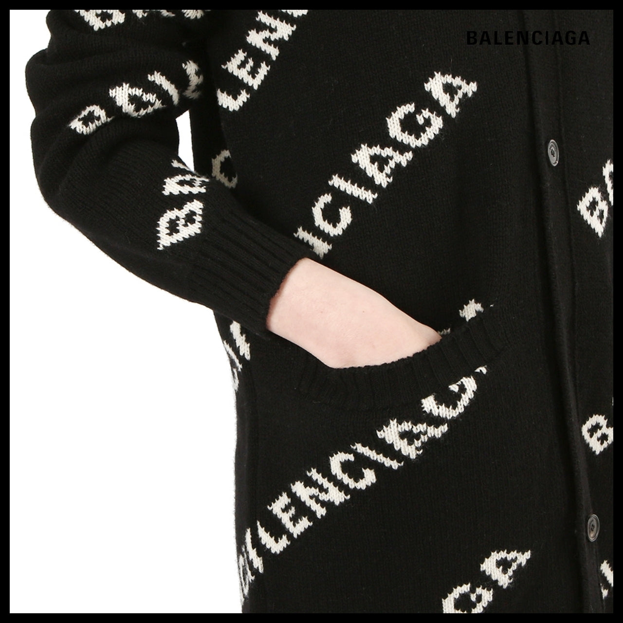 【BALENCIAGA】Allover Logo Cardigan Black White